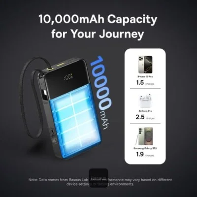 Baseus EnerFill FC51 Bipow2 Pro Digital Display Power Bank with Built-in Cable 10000mAh 22.5W - Cosmic Black